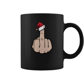 Funny Christmas Middle Finger With Santa Hat Graphic Design Printed Casual Daily Basic Coffee Mug
