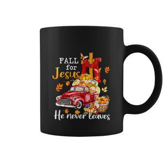 Funny Fall For Jesus He Never Leaves Autumn Christian Graphic Design Printed Casual Daily Basic Coffee Mug