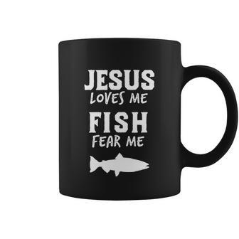 Funny Fishing Jesus Loves Fish Fear Me Christian Coffee Mug - Monsterry AU