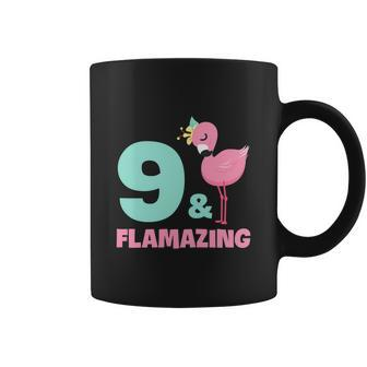 Funny Flamingo Girl Birthday Party 9 Years Old Coffee Mug - Monsterry