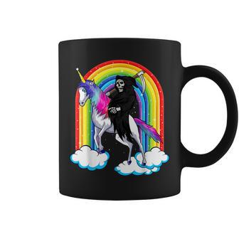 Funny Grim Reaper Riding An Unicorn Death Unicorn Halloween Coffee Mug - Thegiftio UK