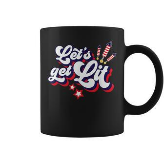 Funny Lets Get Lit Fireworks 4Th Of July Retro Vintage Coffee Mug - Seseable