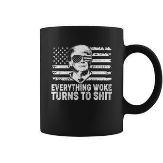 Funny Trump Everything Woke Turns To Shit Distressed Usa American Flag Tshirt Coffee Mug - Monsterry DE