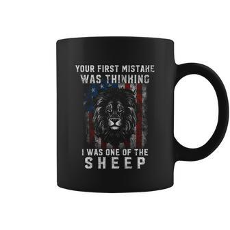 Funny Your First Mistake Was Thinking I Was One The Sheep Lion Usa Flag Coffee Mug - Thegiftio UK