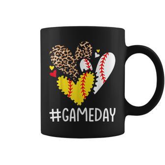 Game Day Leopard Hearts Softball Mom Baseball Mothers Day Coffee Mug - Thegiftio