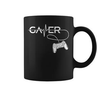 Gamer Heartbeat Vintage Video Gamer Controller Gift Boys Men Coffee Mug - Thegiftio UK