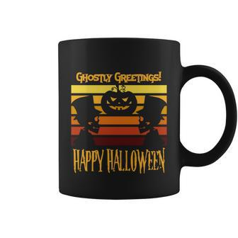 Ghostly Greetings Happy Halloween Funny Halloween Quote Coffee Mug - Monsterry
