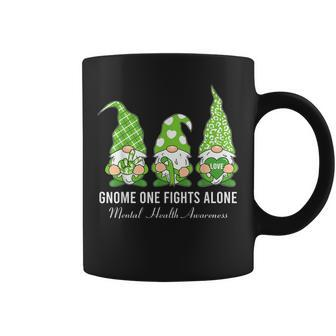 Green Ribbon Gnome One Fights Alone Mental Health Awareness Coffee Mug - Thegiftio UK