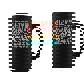 Groovy Believer Motivator Innovator Educator Retro Teachers Coffee Mug - Thegiftio