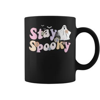 Groovy Stay Spooky Vibes Retro Floral Ghost Hippie Halloween Coffee Mug - Thegiftio UK
