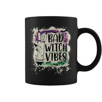 Halloween Bad Witch Vibes Peace Hand Sign Halloween Bleached Coffee Mug - Seseable