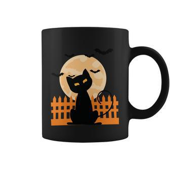 Halloween Black Cat Full Moon With Bats Coffee Mug - Thegiftio UK