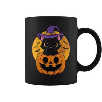 Halloween Black Cat Witch Hat Pumpkin For Kids Girls Coffee Mug - Seseable