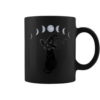 Halloween Black Cat With Witch Hat And Phases Of The Moon Coffee Mug - Seseable