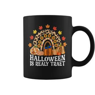 Halloween Is Real Treat Rainbow Leopard Pumpkin Autumn Coffee Mug - Thegiftio UK