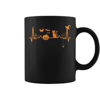 Halloween Lovers Heartbeat Pumpkin Black Cat - Halloween Coffee Mug - Seseable