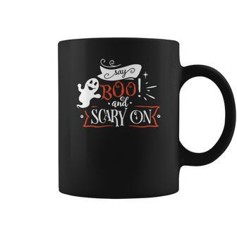 Halloween Say Boo And Scary On Orange And White Coffee Mug - Seseable