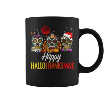 Happy Hallothanksmas Santa Witch Mexican Skull Halloween Coffee Mug - Seseable
