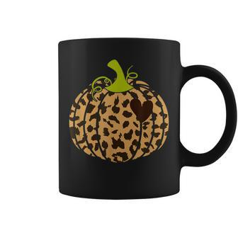 Hello Fall Animal Print Leopard Heart Pumpkin Fall Halloween V2 Coffee Mug - Seseable