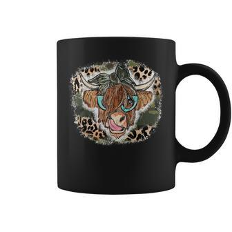 Highland Cow Leopard Bandana Cowgirl Cowhide Western Coffee Mug - Thegiftio UK