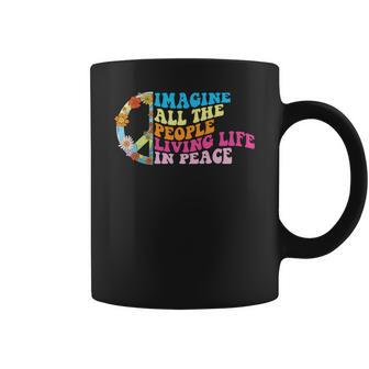 Hippie Imagine All The People Living Life In Peace Coffee Mug - Seseable