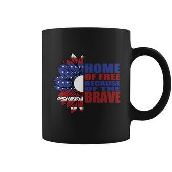 Home Of Free Because Of The Brave Sunflower American Flag 4Th Of July Coffee Mug - Monsterry