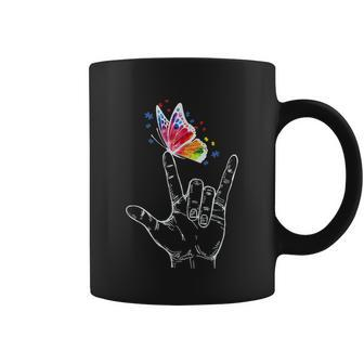 I Love You Hand Sign Language Butterfly Autism Awareness Graphic Design Printed Casual Daily Basic Coffee Mug - Thegiftio UK
