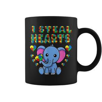 I Steal Hearts Autism Awareness Elephant Puzzle Piece Gift Coffee Mug - Thegiftio UK
