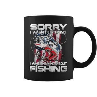 I Was Thinking About Fishing American Flag Coffee Mug - Thegiftio UK