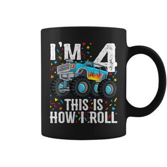 Im 4 This Is How I Roll Monster Truck 4Th Birthday Boy Coffee Mug - Seseable