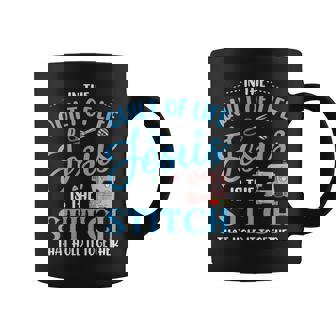 In The Quilt Of Life Jesus Is The Stitch That Hold It Sewing Coffee Mug - Seseable