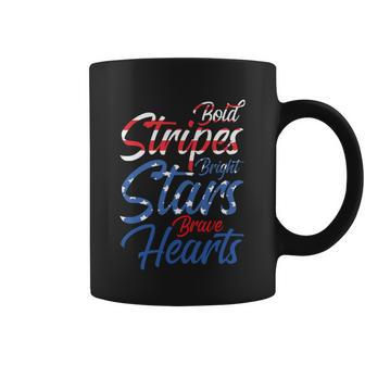 Independence Day Usa Bold Stripes Bright Stars Brave Hearts Coffee Mug - Monsterry CA