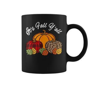 Its Fall Yall Pumpkin Leopard Print Autumn Halloween Plaid Coffee Mug - Seseable