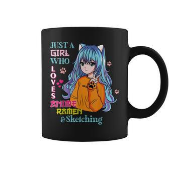 Just A Girl Who Loves Anime Ramen And Sketching N Girl Coffee Mug - Thegiftio UK