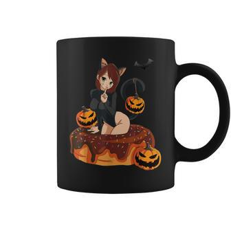 Kawaii Anime Halloween Black Cat | Sexy Anime Girl In Donut Coffee Mug - Seseable