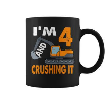 Kids Construction Truck 4Th Birthday Boy 4 Years Old Digger Truck Coffee Mug - Seseable