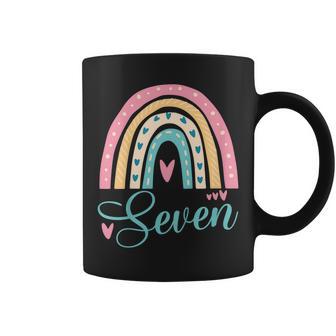 Kids Cute 7Th Birthday 7 Seven Hearts Rainbow 7 Years Old Bday Coffee Mug - Seseable