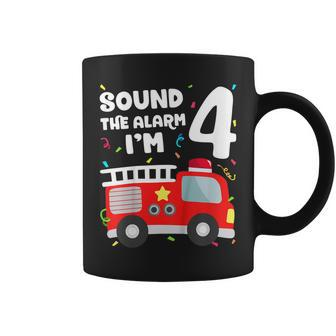 Kids Fire Truck 4Th Birthday Toddler Boy Firefighter 4 Year Old V2 Coffee Mug - Seseable