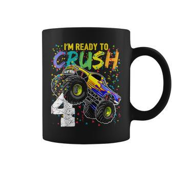 Kids Im Ready To Crush 4 Monster Truck 4Th Birthday Boys Coffee Mug - Thegiftio UK