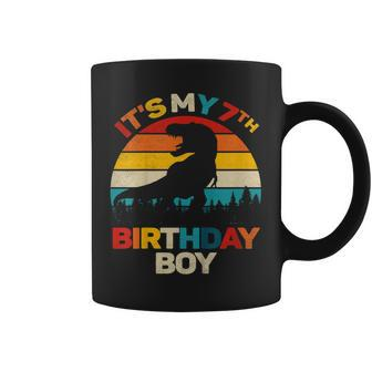 Kids Its My 7Th Birthday Boy Dinosaur Seven Year Old T Rex Funny Coffee Mug - Seseable