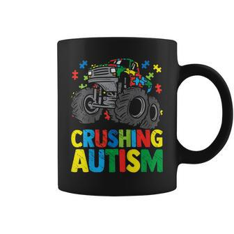 Kids Monster Truck Crushing Austim Autism Awareness Coffee Mug - Seseable