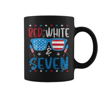 Kids Red White & Seven Funny 7Th Birthday 4Th Of July Boys Girls Coffee Mug - Seseable