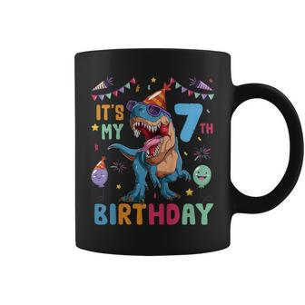 Kids Trex Dino Dinosaur 7Th Seven Bday Girl 7 Years Birthday Boys Coffee Mug - Seseable