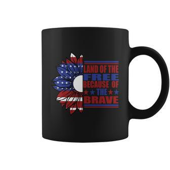 Land Of The Free Because Of The Brave Sunflower America Flag 4Th Of July Coffee Mug - Monsterry