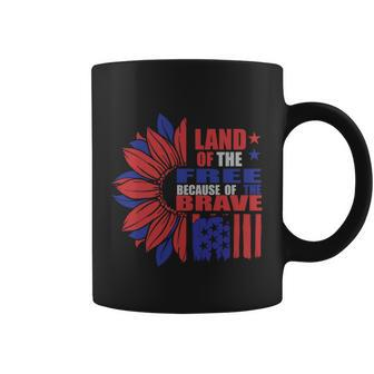 Land Of The Free Because Of The Brave Sunflower America Flag 4Th Of July Coffee Mug - Monsterry AU
