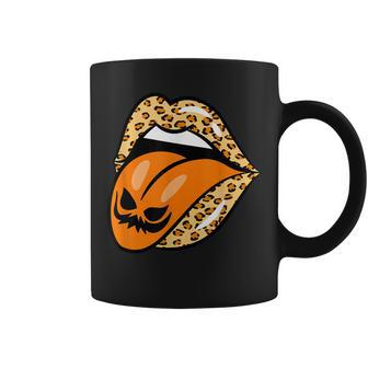 Leopard Lips Mouth Pumpkin Tongue Costume Halloween Women Coffee Mug - Seseable