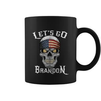 Lets Go Brandon Skull Head American Flag Conservative Tshirt Coffee Mug - Monsterry DE
