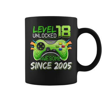 Level 18 Unlocked Awesome Since 2005 18Th Birthday Gaming V4 Coffee Mug - Thegiftio UK