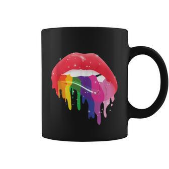 Lgbt Glossy Rainbow Gay Pride Dripping Lips Graphic Design Printed Casual Daily Basic Coffee Mug - Thegiftio UK