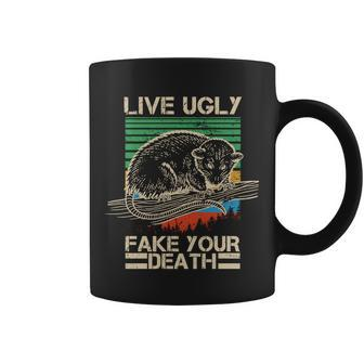 Live Ugly Fake Your Death Retro Vintage Opossum Coffee Mug - Monsterry AU